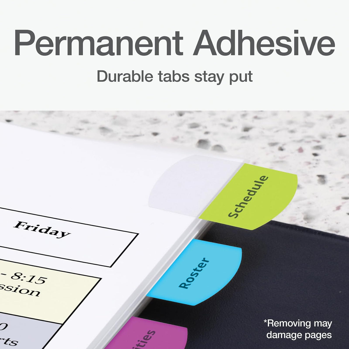 Redi-Tag 1006788) Pestañas imprimibles con láser, pestañas de índice permanente, etiquetas adhesivas personalizables, colores tropicales surtidos, 1.15 x 1.25 pulgadas, 100 por paquete