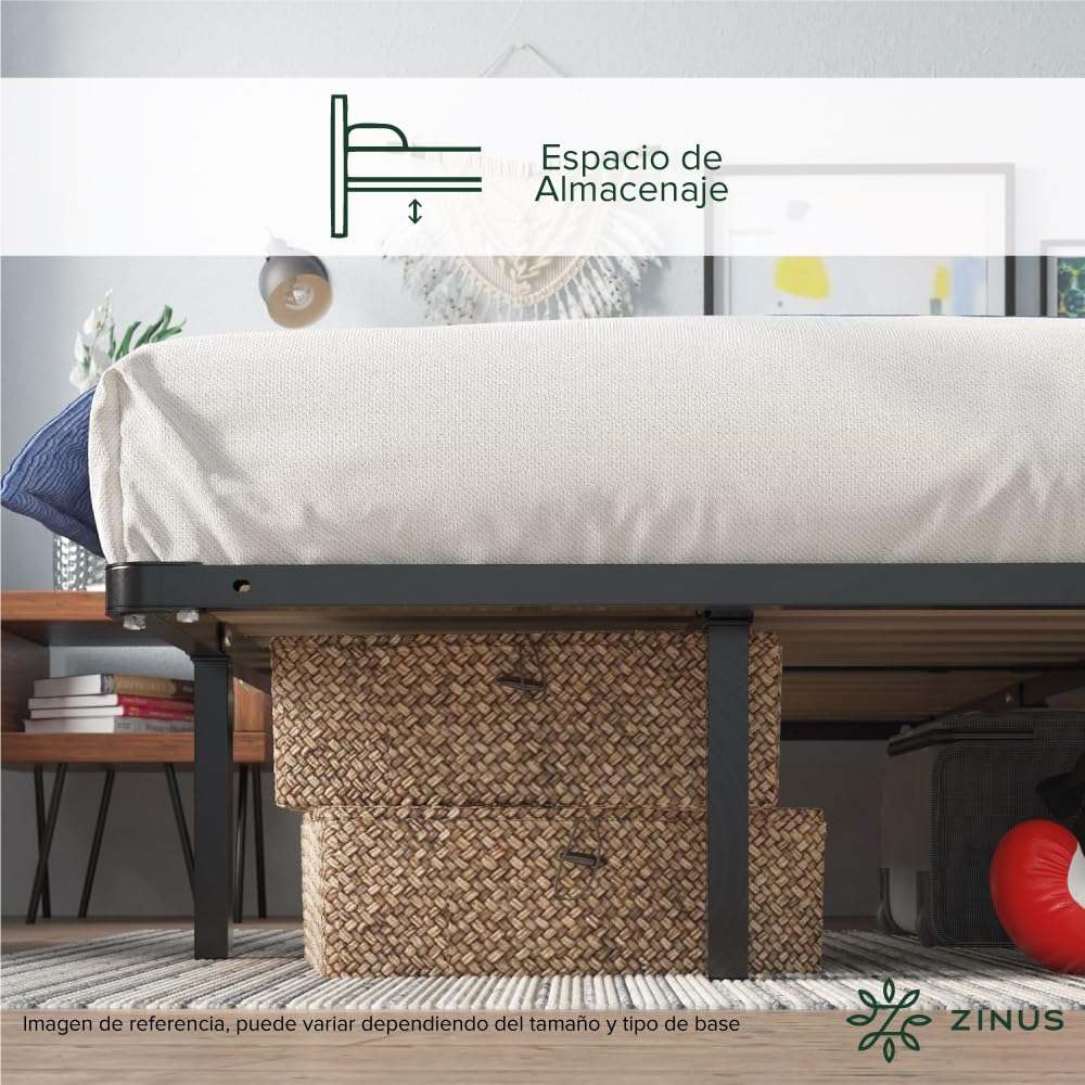 Zinus Euro Smart | Base de Cama Matrimonial de Metal con Espacio de Almacenamiento | Fácil de Armar y con 5 años de Garantía