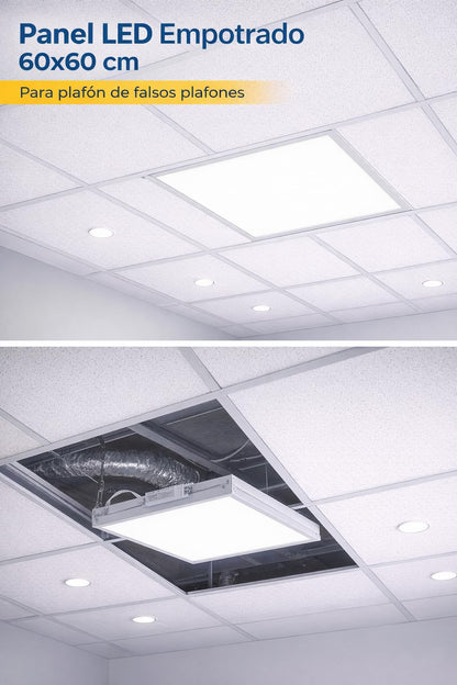 Igoto PL1040 Panel Plafon Lampara LED Empotrable 60x60 40W Luz Fría 6500K, Plafón LED Cuadrado para Techo 4000 lm Multivoltaje 100-277V Lámpara LED para Oficina Escuela y Comercio