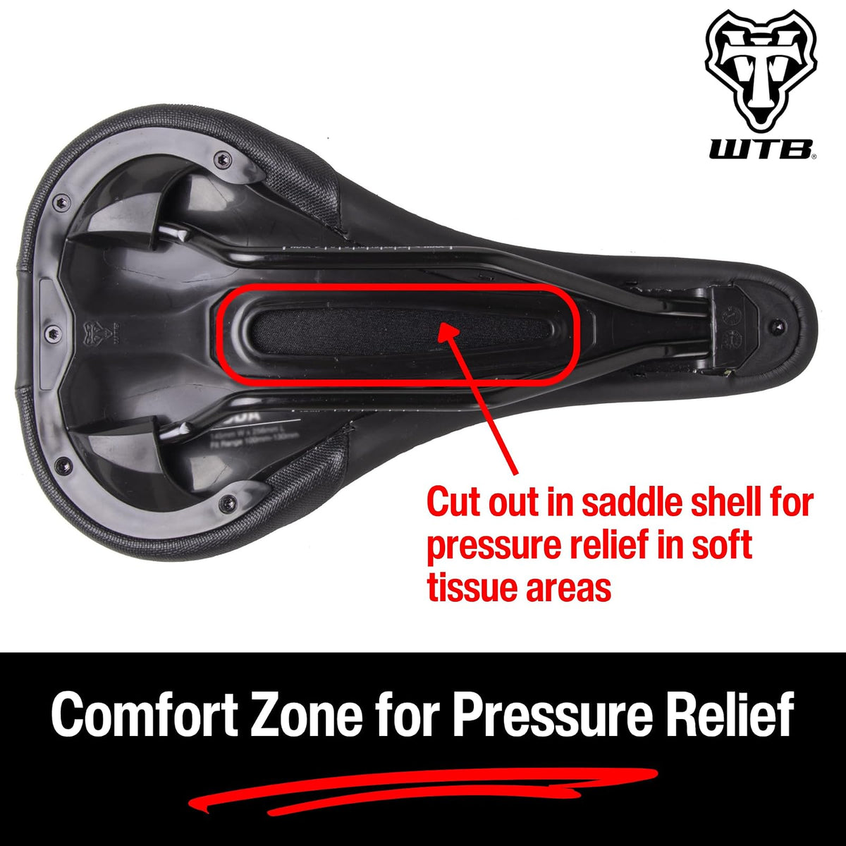 WTB Koda Bike Saddle, Comfortable Mountain Bike Saddle with Comfort Zone Pressure Relief, Gravel, Trail, Enduro, Bikepacking, Flat Nose, Medium or Wide, Titanium, Chromoly, or Stainless Steel Rails