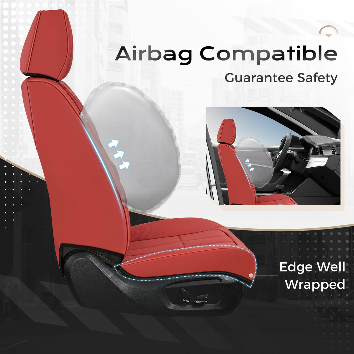 Coverado - Funda para Asiento de Automóvil, Funda para Asiento Delantero de Automóvil, Piel Premium, Ajuste Universal, Impermeable, cojín Antideslizante para la mayoría de los Automóviles, Color Rojo