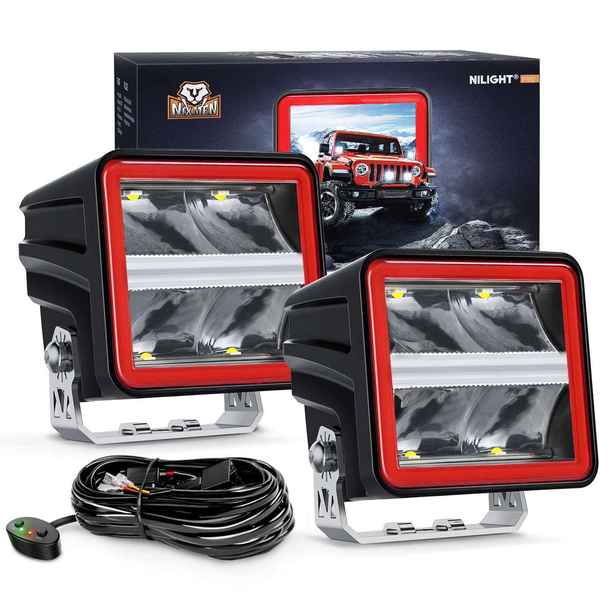 Nilight 3 Inch Cube LED Pod Light Bar with DRL 20 W 2200LM 10° Super Spot Offroad Driving Lights w/ 16AWG Wiring Harness Kit for Jeep Truck UTV 4x4 ATV - Cápsula LED - white light