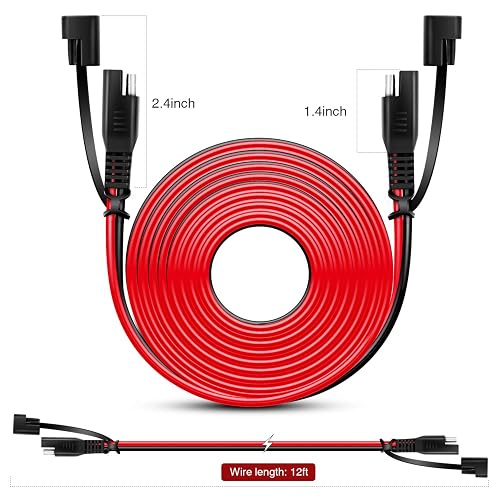 Nilight 50037R - Cable de extensión CC de 12 pies, 16 AWG, arnés de Cables de 2 Pines con Conector SAE de conexión y desconexión rápida de 12 V-24 V con Tapa Antipolvo, 2 años de garantía