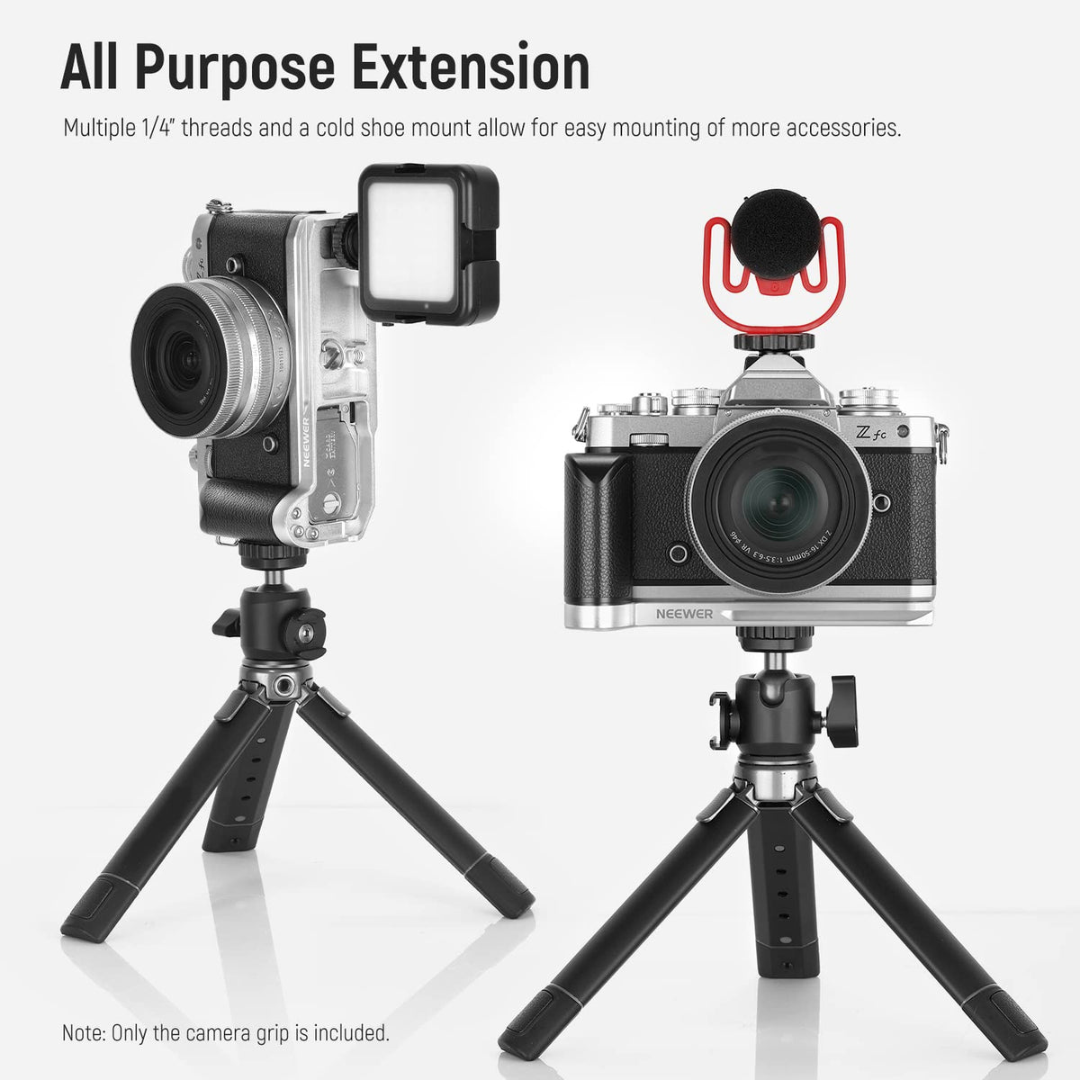 NEEWER L-Shape Grip para Nikon Z FC, Empuñadura en Forma de L de Aleación de Aluminio con Mango de Cuero Retro, 1/4" Rosca, Zapata Fría y Cola de Milano Arca, Compatible con Nikon Z FC(VS108)