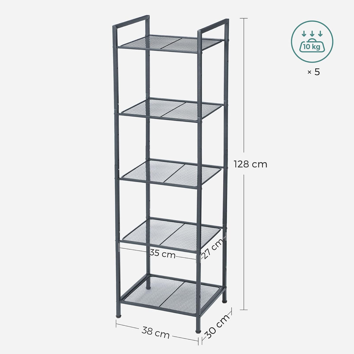 SONGMICS Estanteía de Almacenamiento de 5 Niveles, Estantería de Baño, Soporte de Planta Extensible con Estante Ajustable, para Baño, Salón, Balcón, Cocina, Negro Clásico MBSC35BK