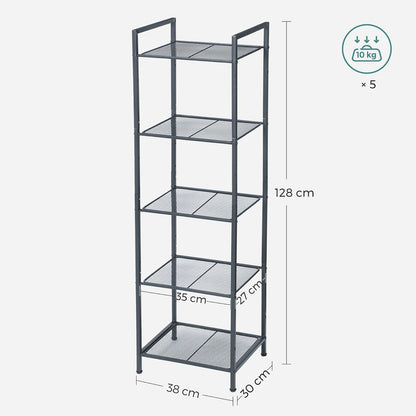 SONGMICS Estanteía de Almacenamiento de 5 Niveles, Estantería de Baño, Soporte de Planta Extensible con Estante Ajustable, para Baño, Salón, Balcón, Cocina, Negro Clásico MBSC35BK