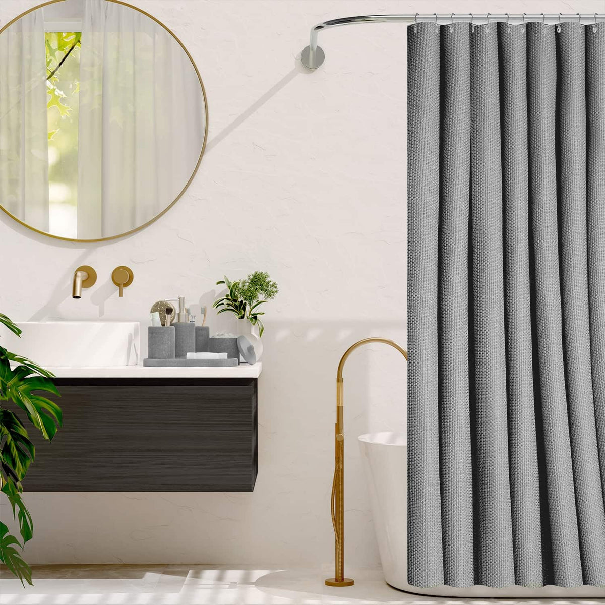 Clara Clark - Juego de Accesorios de baño Gris, Juego de Accesorios de baño de 5 Piezas, Juegos de baño con dispensador de jabón, Soporte para Cepillo para Polvo de Dientes, Vaso, Tarro de hisopo de
