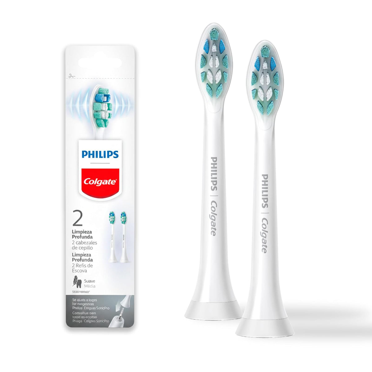 Philips Colgate Repuesto Cepillo Eléctrico SonricPro 2 piezas | Remueve 7 veces Más Placa que un Cepillo Manual, Cerdas Suaves de Alta Calidad, Llega a Lugares Difíciles de Alcanzar