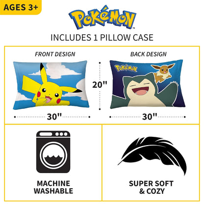 Franco Kids Bedding Funda de Almohada Reversible de Microfibra súper Suave, 20 x 30 Pulgadas, Pokemon