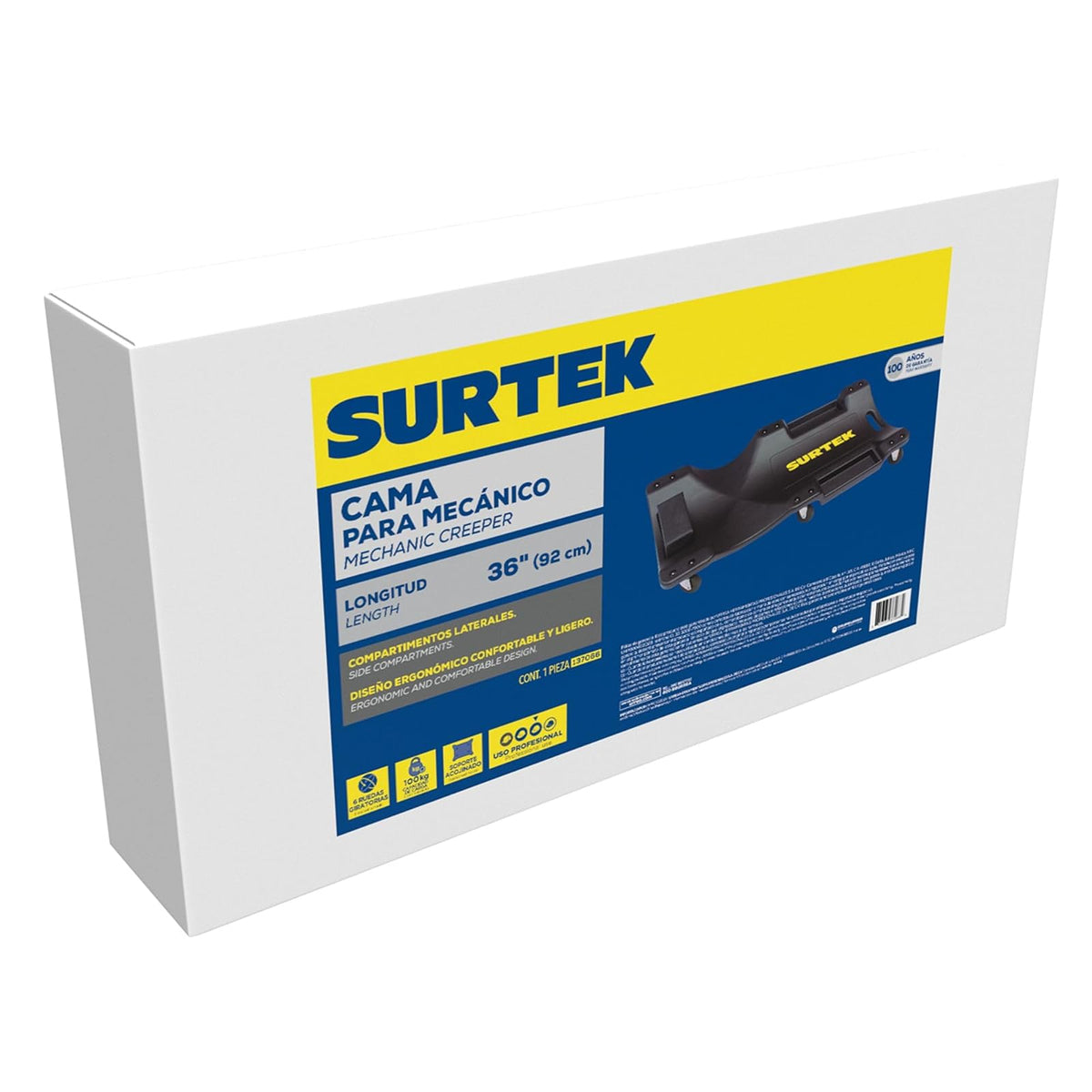 Surtek 137066 Cama para Mecánico Ajustable a 1 Posición, 36" Largo 92cm