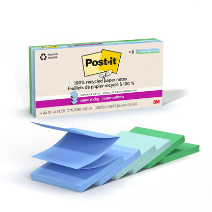 Post-it Super Sticky Notas Emergentes Wanderlust - Washed Denim, Fresh Mint, Lucky Green