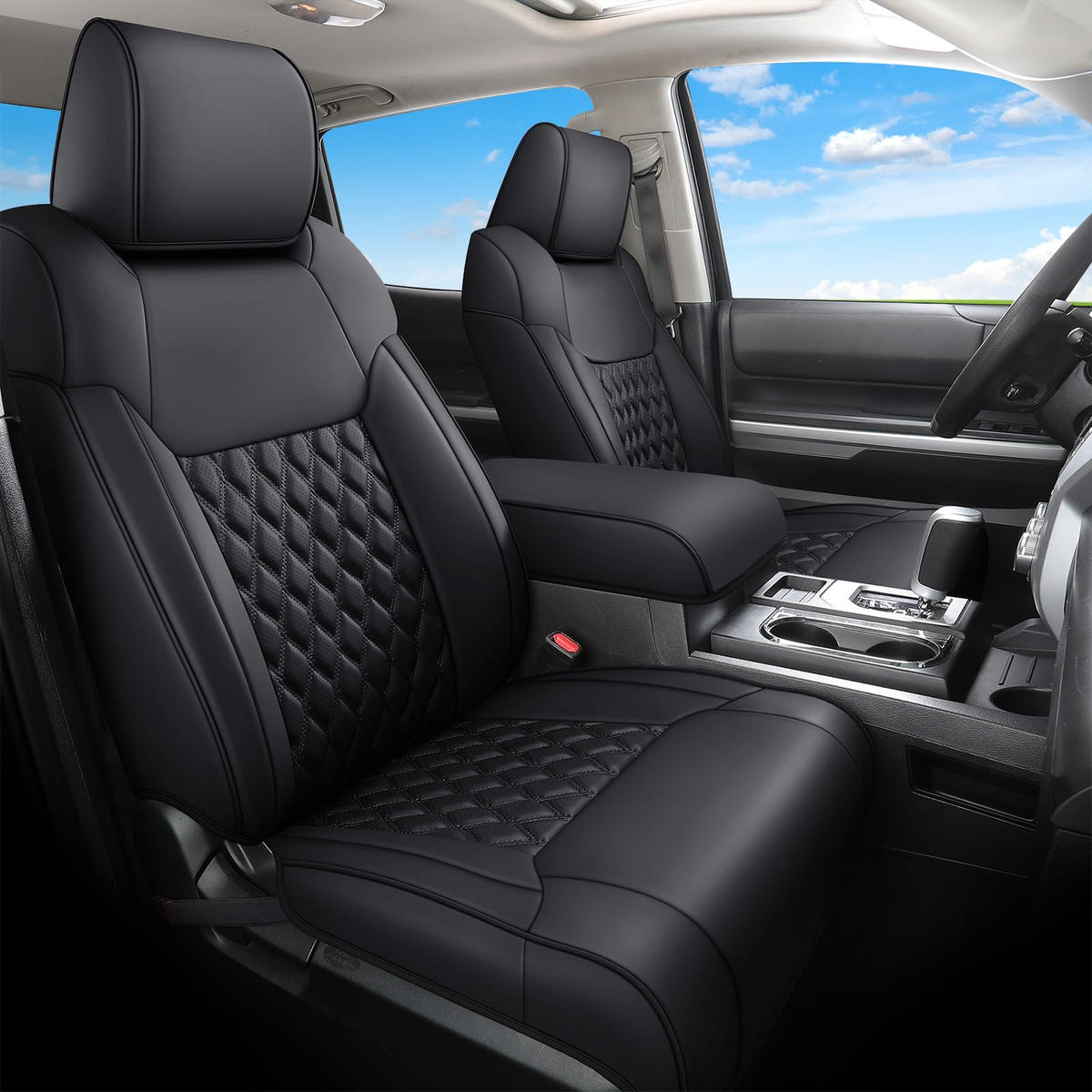Huidasource Tacoma - Fundas de Asiento Delantero para automóvil de Cobertura Completa, Funda de Asiento de camión Negro para automóvil de Doble Cabina 2005-2015, 2ª generación, Base de Toyota Tacoma