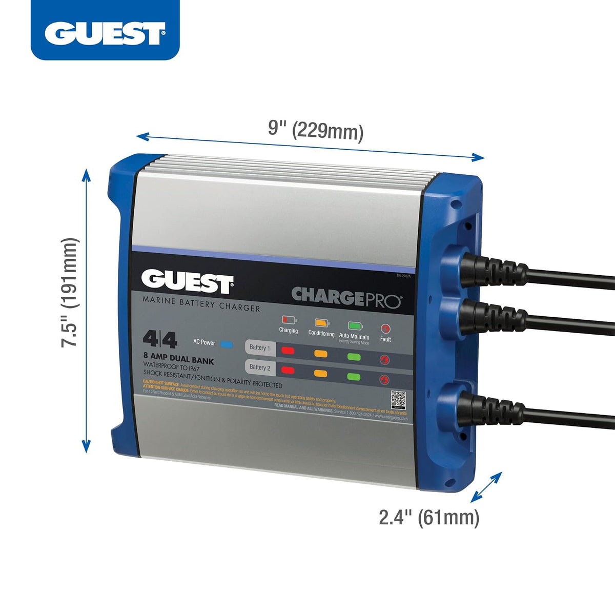 Guest 2707A - Cargador de batería Integrado para Invitados, 8 A/12 V, 2 Bancos, Entrada de 120 V