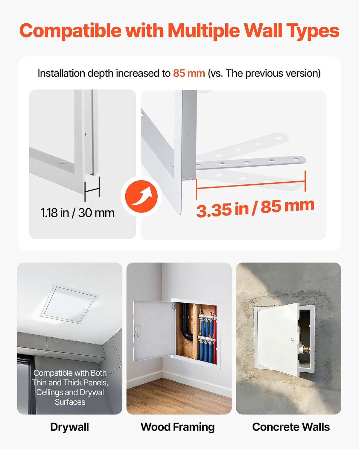 VEVOR Trampilla de Inspección 315x315 mm de Acero Galvanizado, Puerta de Acceso para Paneles de Yeso, con Pestillo de Destornillador, para Instalación de Fontanería y Electricidad en Techos, Blanco