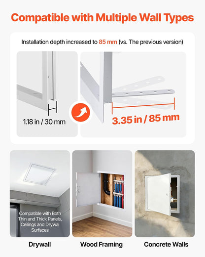 VEVOR Trampilla de Inspección 315x315 mm de Acero Galvanizado, Puerta de Acceso para Paneles de Yeso, con Pestillo de Destornillador, para Instalación de Fontanería y Electricidad en Techos, Blanco