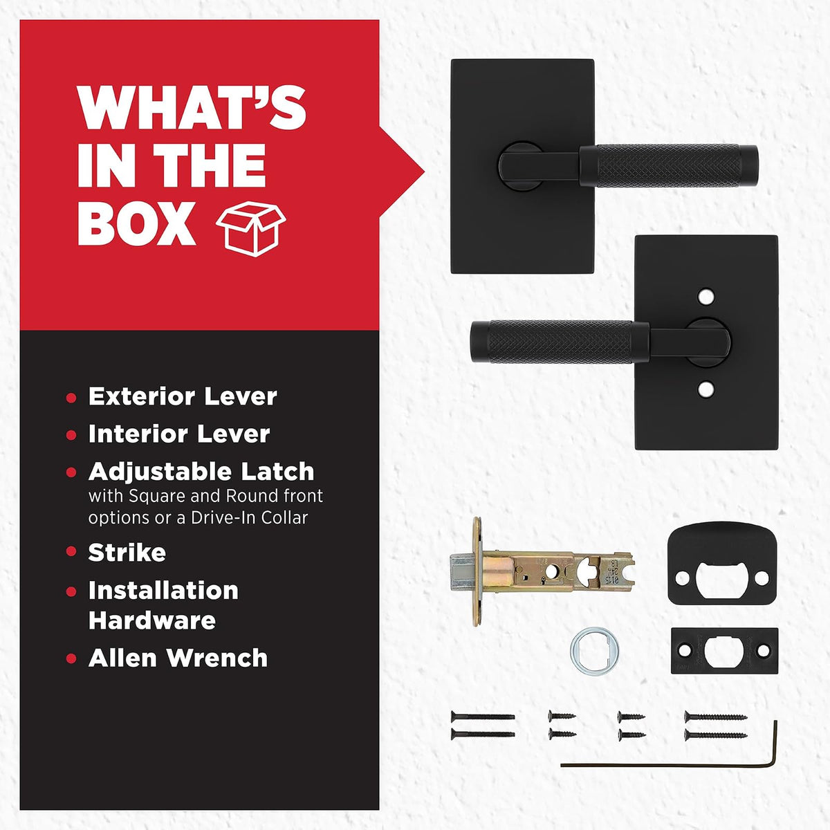 Kwikset Prava - Manija moleteada para puerta de paso interior, palanca para puertas de clóset y pasillo, palanca reversible sin bloqueo, negro mate, con protección Microban