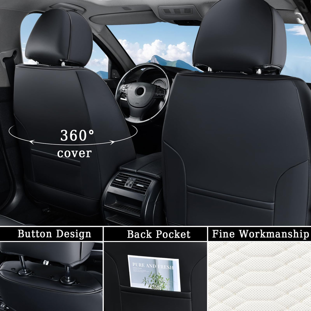 Coverado Fundas de Asiento de Piel, Juego Completo de Fundas de Asiento de Automóvil, Funda de Asiento de Automóvil de Piel de napa Impermeable, Protectores de Asiento de Automóvil, 5 Asientos, Fundas de Asiento