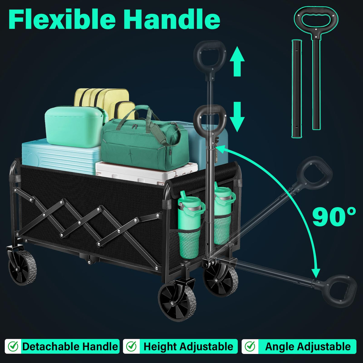 Kovryx Carro Plegable con Ruedas Plegable: 360 Libras, Carro utilitario Plegable Resistente – Carro portátil Todo Terreno para comestibles, Compras, Camping, Pesca, Deportes