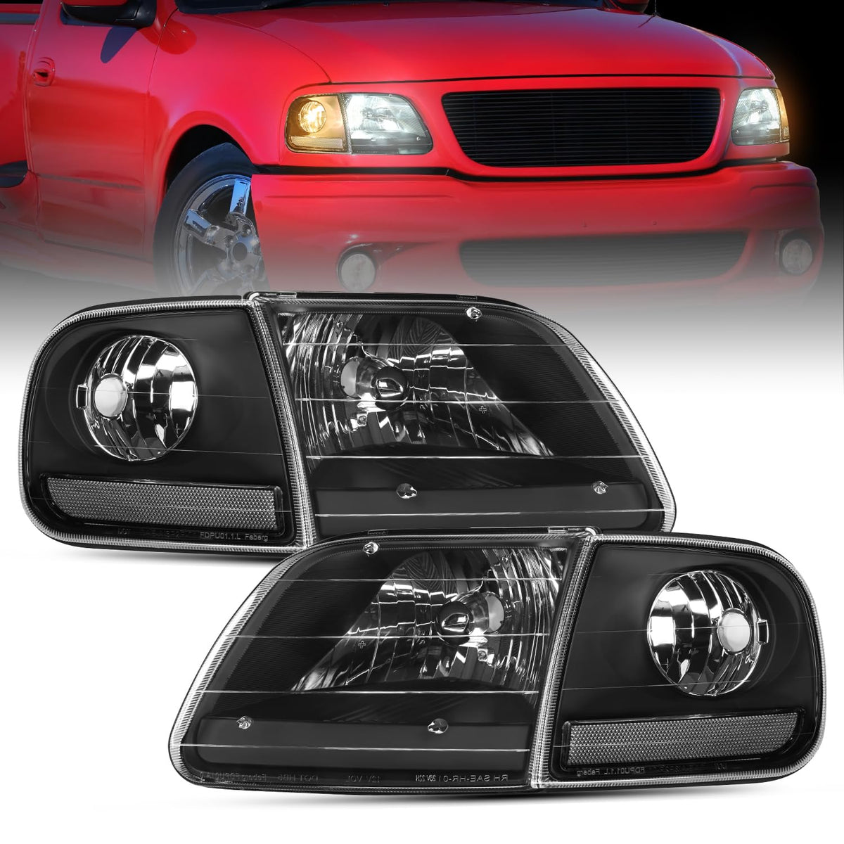 Nilight Conjunto de Faros Delanteros para Ford F-150 y Expedition 1997-2003 - 1997-2003 F150 - Carcasa negra + reflector transparente