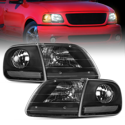 Nilight Conjunto de Faros Delanteros para Ford F-150 y Expedition 1997-2003 - 1997-2003 F150 - Carcasa negra + reflector transparente