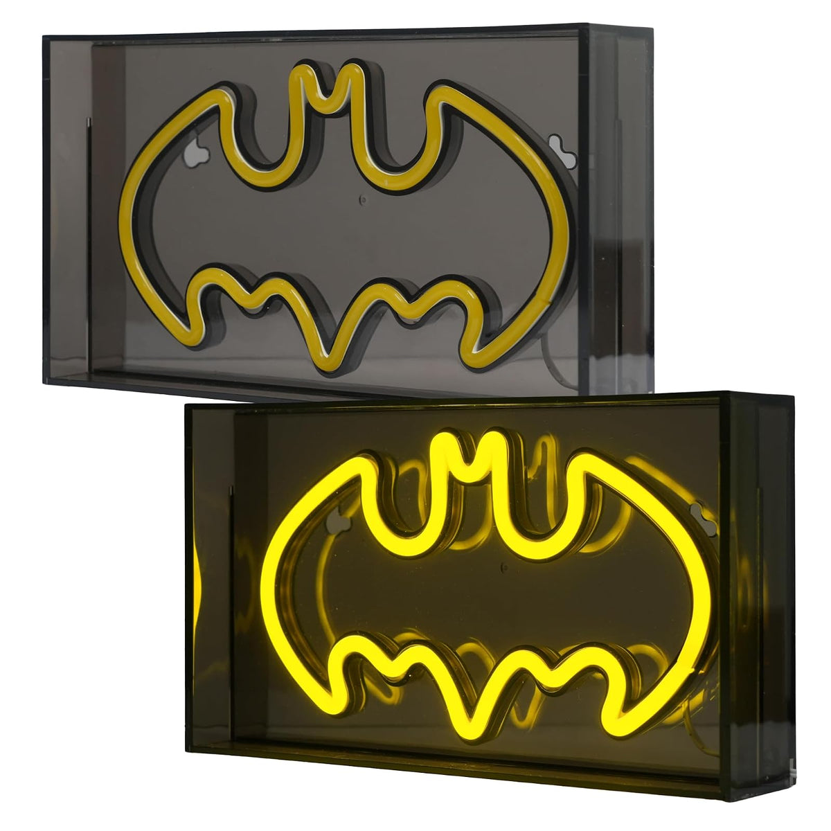 DC Comics Batman - Letrero acrílico de neón con luces para pared o mesa, 9 pulgadas de ancho x 5 pulgadas de alto x 1.8 pulgadas de profundidad