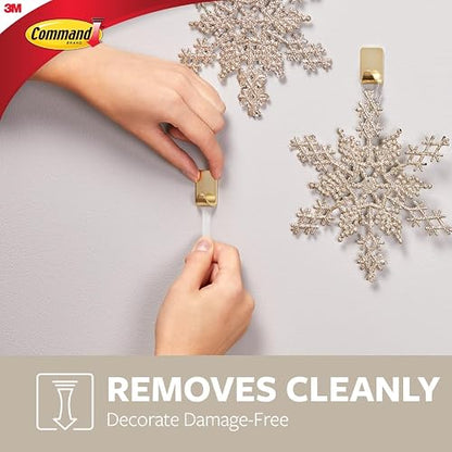 Command - Ganchos metálicos pequeños de color latón, 4 ganchos y 5 tiras de comando, ganchos de pared sin daños con tiras adhesivas, ganchos adhesivos sin herramientas para colgar la decoración del