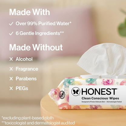 The Honest Company Designer Baby Wipes, Rose Blossom, 288 Count