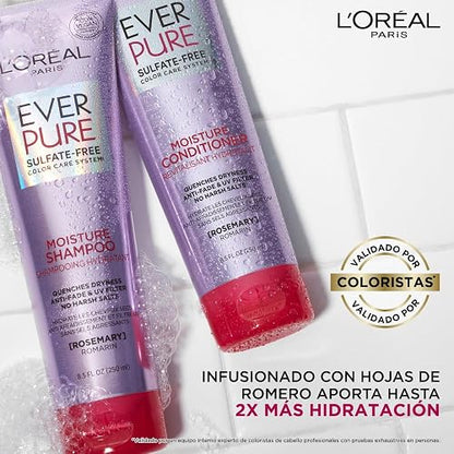 L'Oreal Paris, Acondicionador Con Hoja De Romero Ever Pure Moisture, Hidrata Y Cuida El Color Para Todo Tipo De Pelo Teñido, Sin Sulfatos, 250Ml