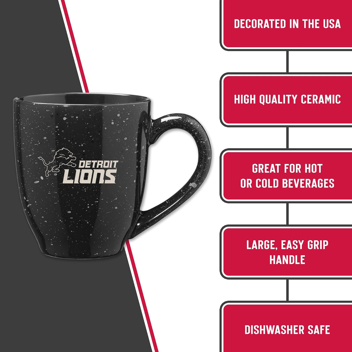 Rico Industries NFL Football Detroit Lions One Pride - Taza de café de cerámica moteada grabada con láser de 16 onzas