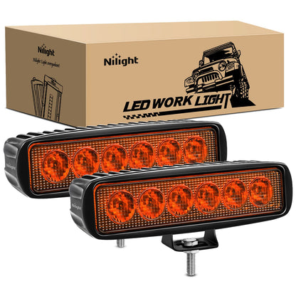 Nilight - Barra de luz LED ámbar de 6 pulgadas, 2 unidades de 18 W, niebla de conducción de una sola fila, luces todoterreno, luces de marcha atrás, para camiones, SUV, ATV, UTV, carrito de golf - Amber Light Black House - Cápsulas LED