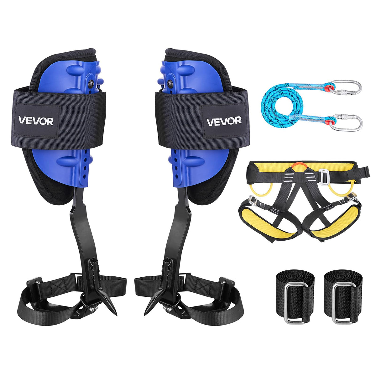 VEVOR Juego de Espuelas para Trepar Árboles, Escalada Ajustable en Altura, con Correas y Arnés, Carga de 159 kg, Espuelas de Acero de Alta Resistencia, para Recolección de Fruta y Caza, Azul