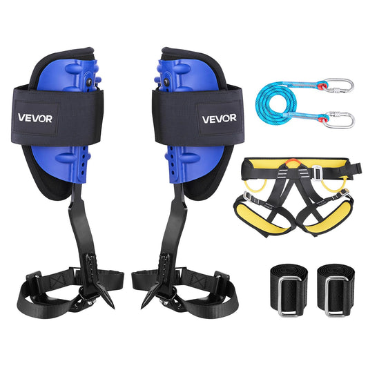 VEVOR Juego de Espuelas para Trepar Árboles, Escalada Ajustable en Altura, con Correas y Arnés, Carga de 159 kg, Espuelas de Acero de Alta Resistencia, para Recolección de Fruta y Caza, Azul