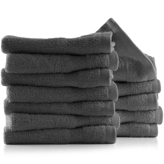 Hearth & Harbor Paquete de 12 Paños de 13 x 13 Pulgadas, 100% Algodón Peinado, Ultra Suaves, Alta Absorción, Secado Rápido, Gris Oscuro