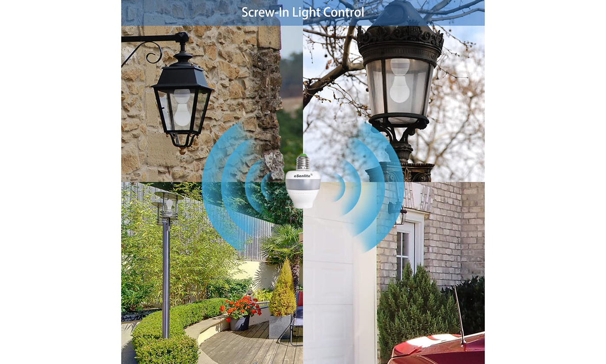 esenlite Radar Sensor de movimiento activado Retrofit LED, luz Sockets COMPATIBLES CFL foco incandescente Lámpara de luz Fixture interior mesa planta decoración para exteriores Base Fija Dusk to Dawn Dimmable Camino