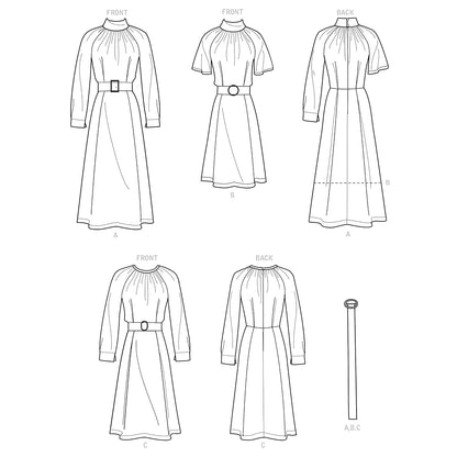 Simplicity SS9225U5 - Juego de patrones de costura con mangas raglán y falda plisada, código de diseño S9225, tallas 16-24