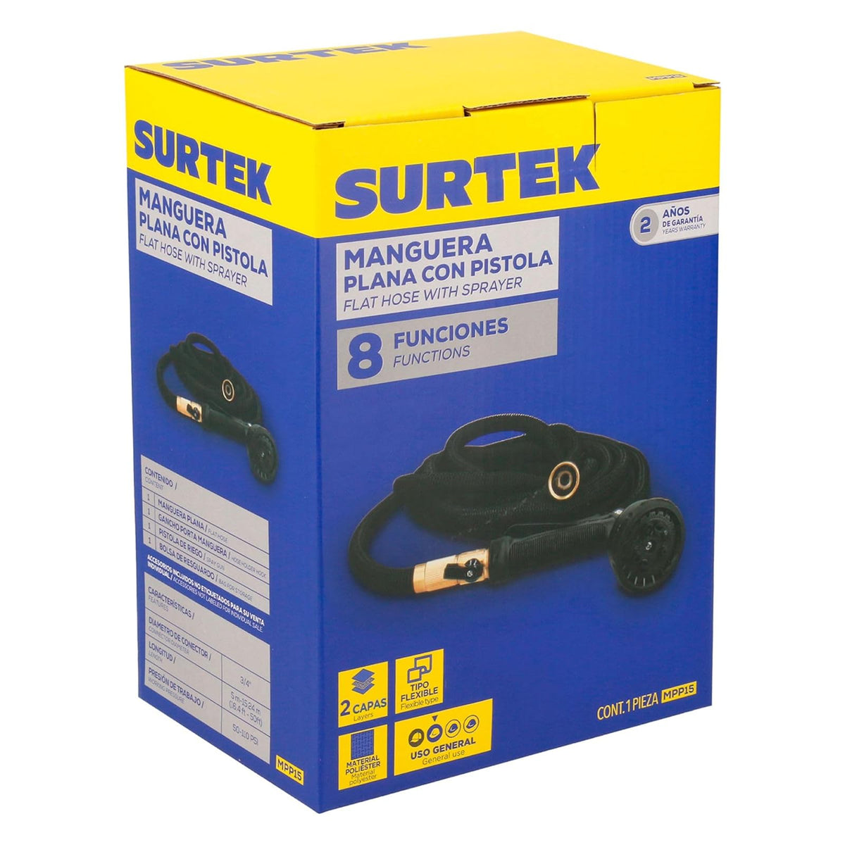 Surtek MPP15 Manguera para jardín plana 3/4" 15 m con pistola para riego
