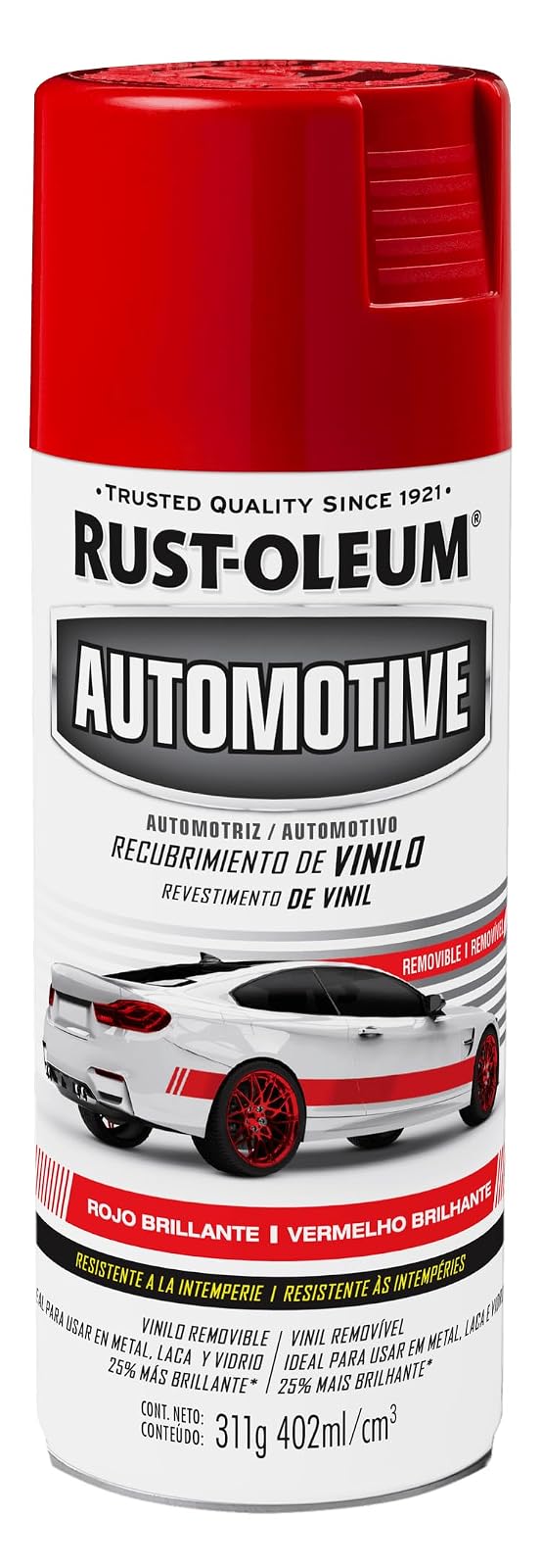 Rust-Oleum Pintura Aerosol Automotive Vinilo Removible Rojo Brillante 312 g