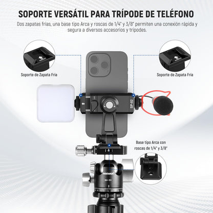 NEEWER SP-02 Típode Móvil Montaje Adaptador con Placa Liberación Rápida Arca Zapata Fría 360° Rotación 180° Tilt Paño Limpieza, Soporte Plegable Compatible con iPhone Android Samsung para Grabación