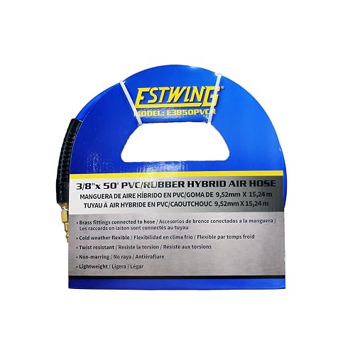 Estwing E3850PVCR - Manguera de aire híbrida de PVC/goma de 3/8" x 50' con accesorios de latón de 1/4", color azul