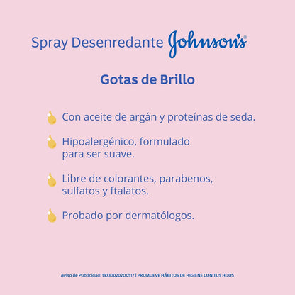 Kit Rutina de Baño Johnson´s Baby Gotas de Brillo (Shampoo 400 ml + Spray Desenredante 200 ml)