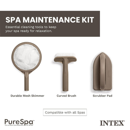 Intex PureSpa Kit de Accesorios de Mantenimiento | 3 piezas, cepillo para polvo curvado, skimmer de malla, depurador