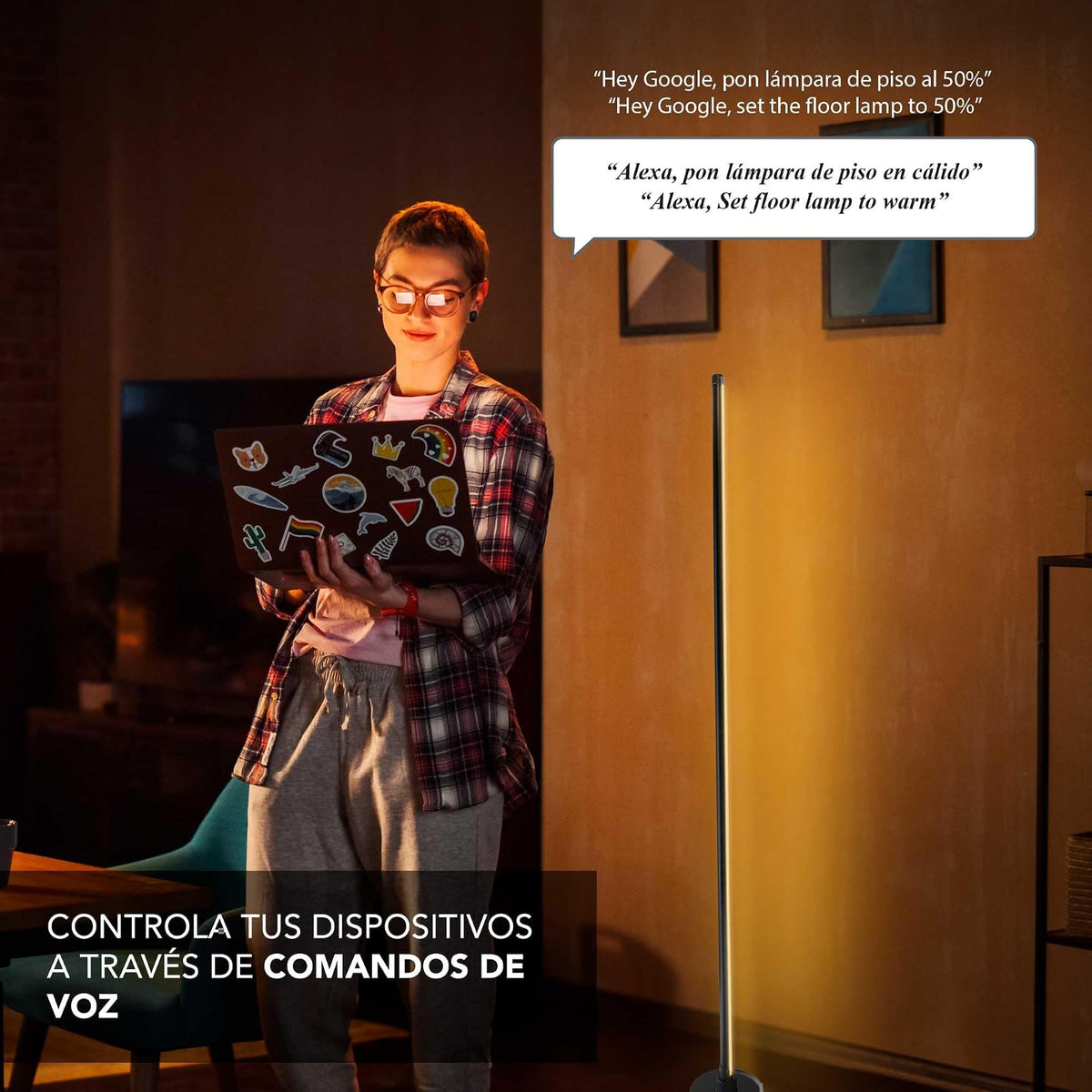 Lloyd's Lámpara de Piso Inteligente RGBIC App Música 400 lm | control desde la App 400 lm, luz cálida y fría, programa horarios, 168 LEDs 10,000 h de Vida