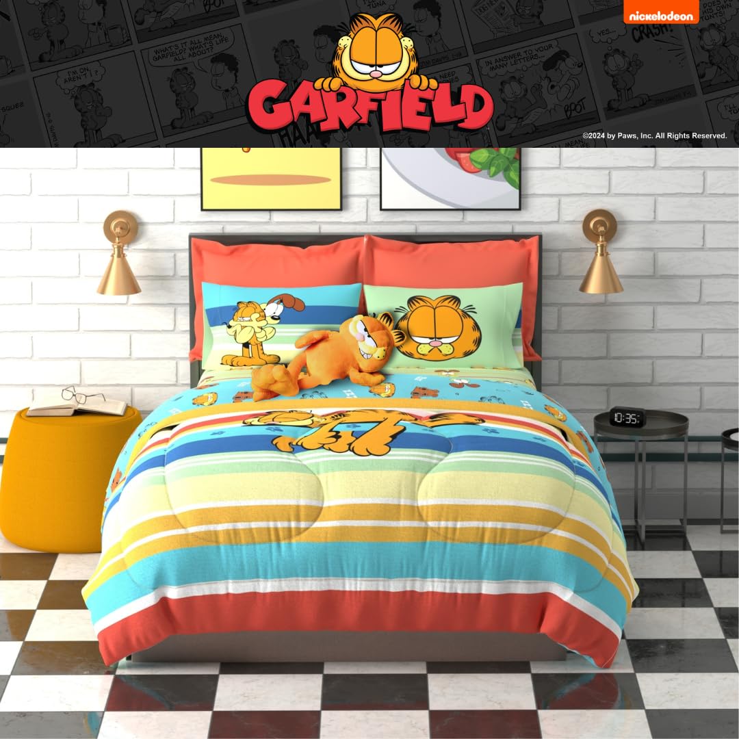 Franco - Juego de sábanas y edredón Reversible de 5 Piezas, para niños, (Producto con Licencia Oficial), Garfield