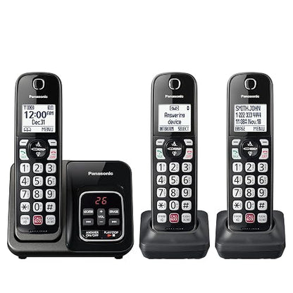 Teléfono inalámbrico Panasonic con contestador automático, Bloqueo de Llamadas avanzado, identificador de Llamadas bilingüe y Pantalla de Alto Contraste fácil de Leer, Sistema Ampliable con 3 auricul