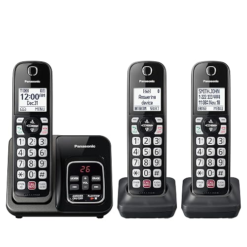 Teléfono inalámbrico Panasonic con contestador automático, Bloqueo de Llamadas avanzado, identificador de Llamadas bilingüe y Pantalla de Alto Contraste fácil de Leer, Sistema Ampliable con 3 auricul