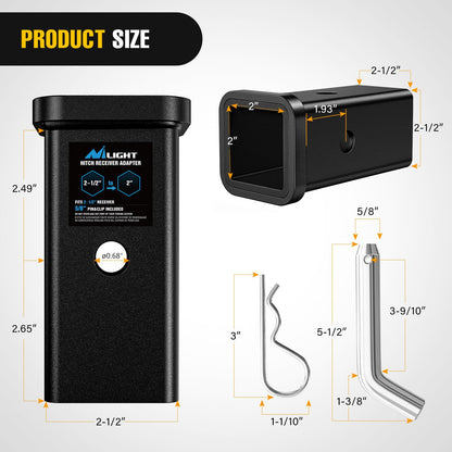 Nilight Adaptador Extensor para Receptor de Enganche, Reductor de 2-1/2 a 2 in, Aluminio 92130B