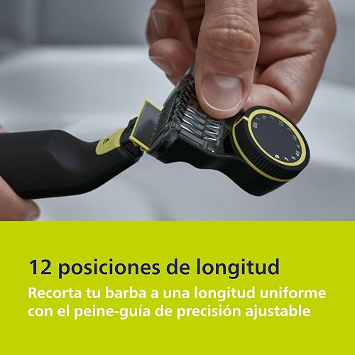 Philips OneBlade Pro Afeitadora y Recortadora Eléctrica Face&Body Hombre | Recorta, perfila y afeita | Corta el vello, no tu piel | Uso seco y húmedo | Accesorios para cara y cuerpo | QP6542/10