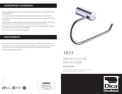 DICA, Portarollo sin Cubierta, Acero Inoxidable, Acabado Cromo Largo 149.6mm, 3 Años de Garantia, 1517