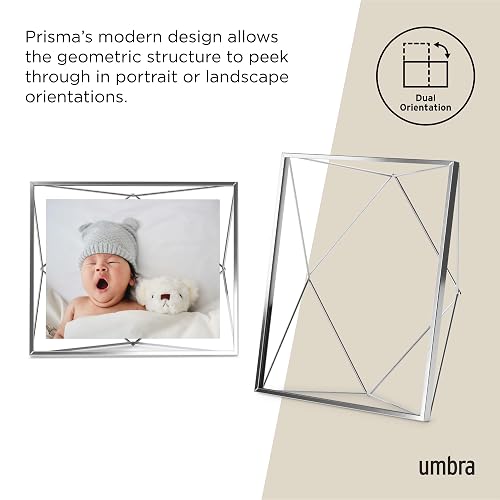 Umbra Prisma Marco de fotos 8x10 (20,32 x 25,4 cm): expositor metálico flotante para pared o escritorio, ideal para fotos, obras de arte, ilustraciones y más, cromado