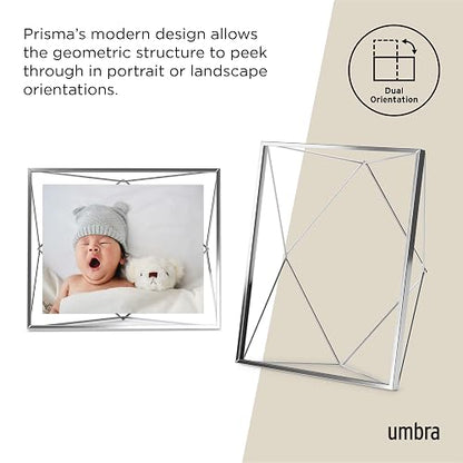 Umbra Prisma Marco de fotos 8x10 (20,32 x 25,4 cm): expositor metálico flotante para pared o escritorio, ideal para fotos, obras de arte, ilustraciones y más, cromado